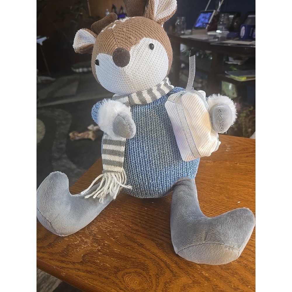 Winter Dream Waffle Knit Plush Deer Silver Gray and Icy Blue New with Tags